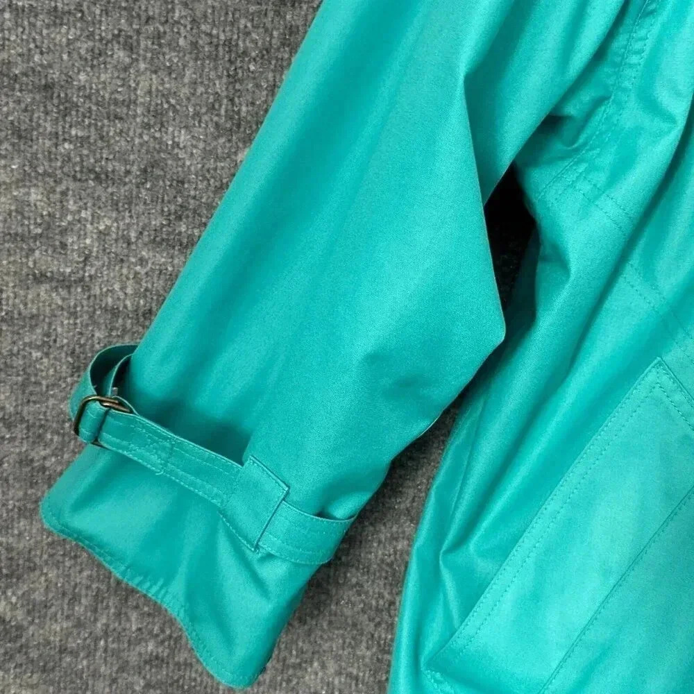 Vintage London Fog Trench Coat Womens L / 14 Teal Bold Double Breasted Jacket - Picture 8 of 16
